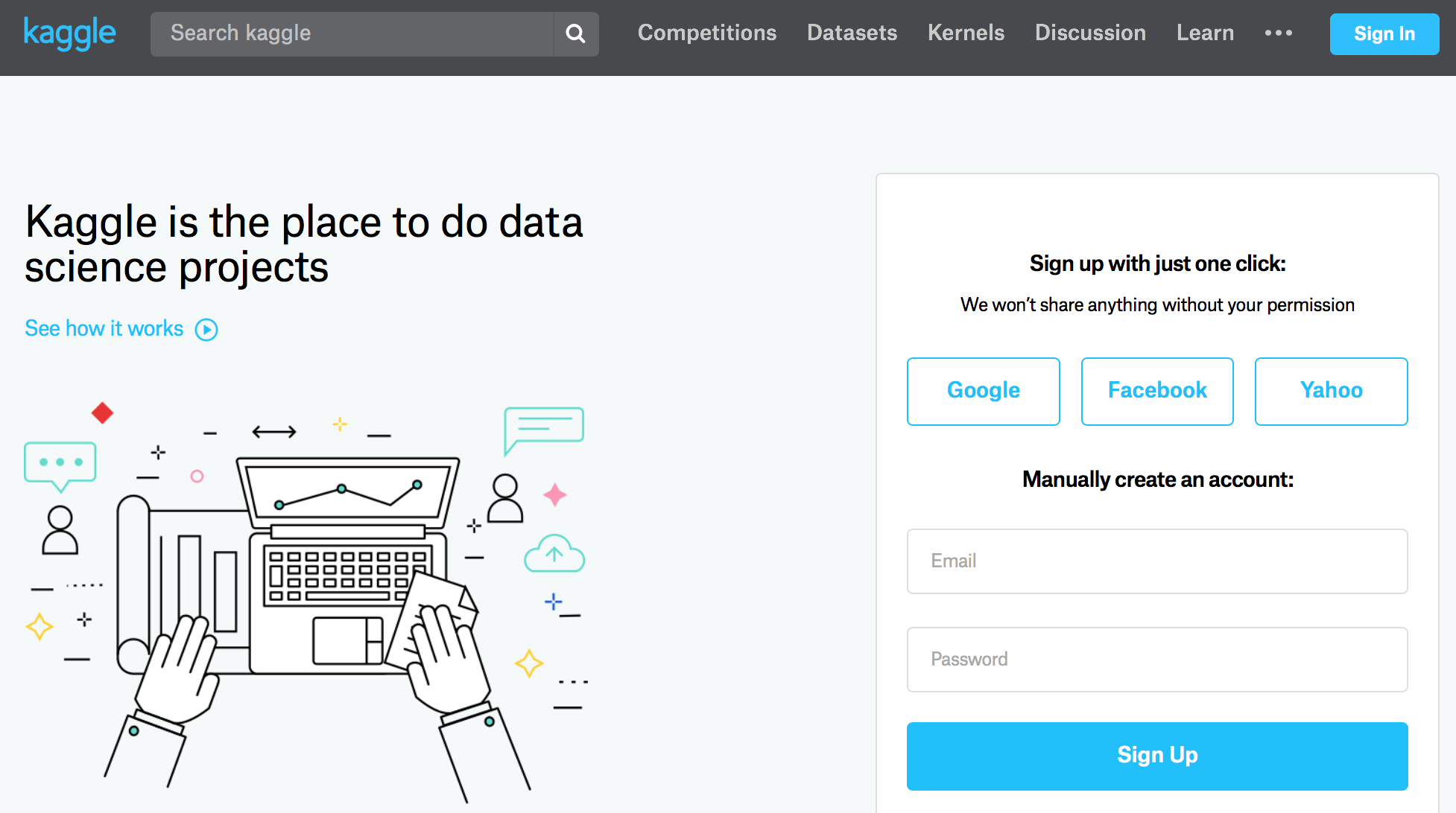 Kaggle user sign-up form